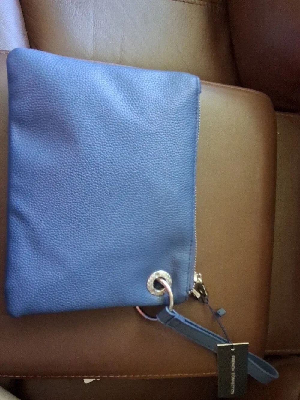 French Connection Blue Pebbled Leather Wristlet Clutch